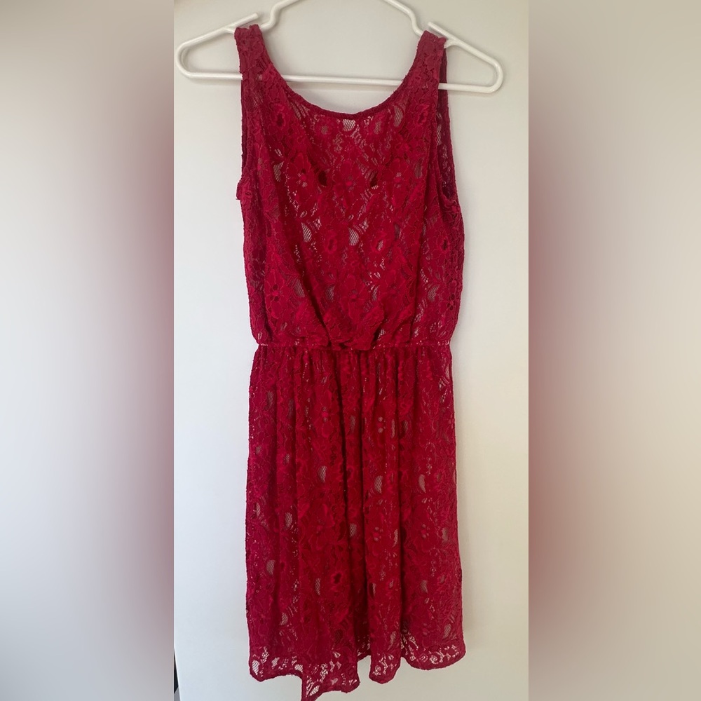 Aqua Crimson Lace Dress